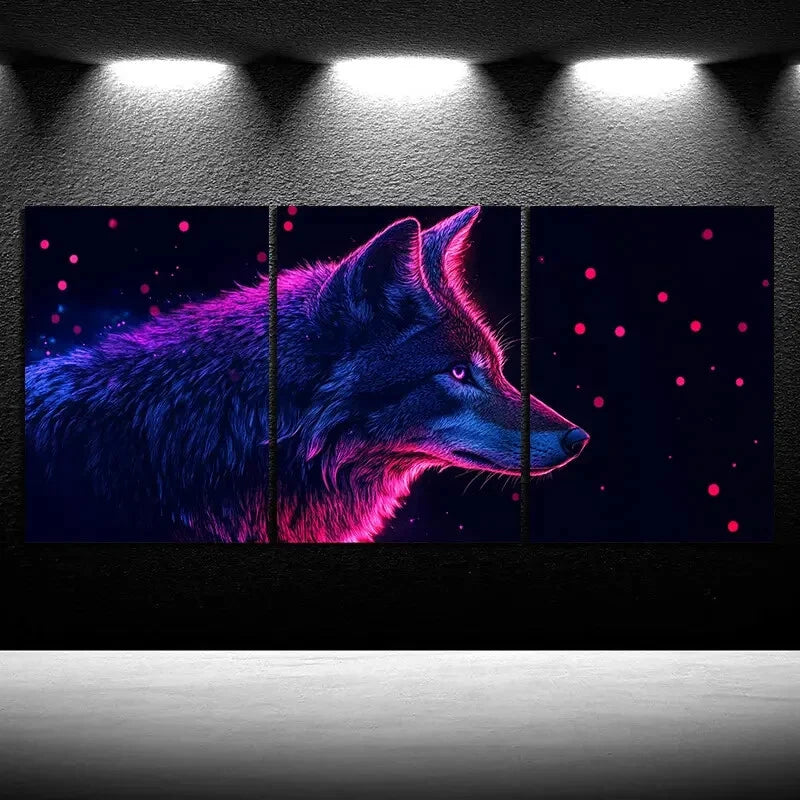 3pcs Chic Coyote Stunning Purple Themed Metal Print Ready to Hang Art - Bella Home Decor