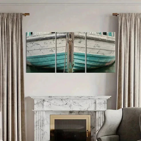 3pcs Vintage Weathered Wooden Boat Wall Art Canvas Unframed - High Quality Print 100% Australian Made Wall Canvas