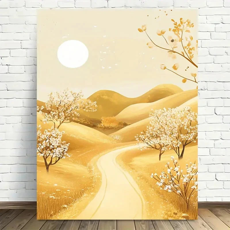 Beautiful Golden Pathway Dreamscape Painting 40x60cm Metal Print Ready to Hang - Bella Home Decor