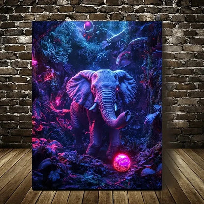 Vibrant Neon Jungle Scene with Glowing Painting 40x60cm Metal Print Ready to Hang - Bella Home Decor