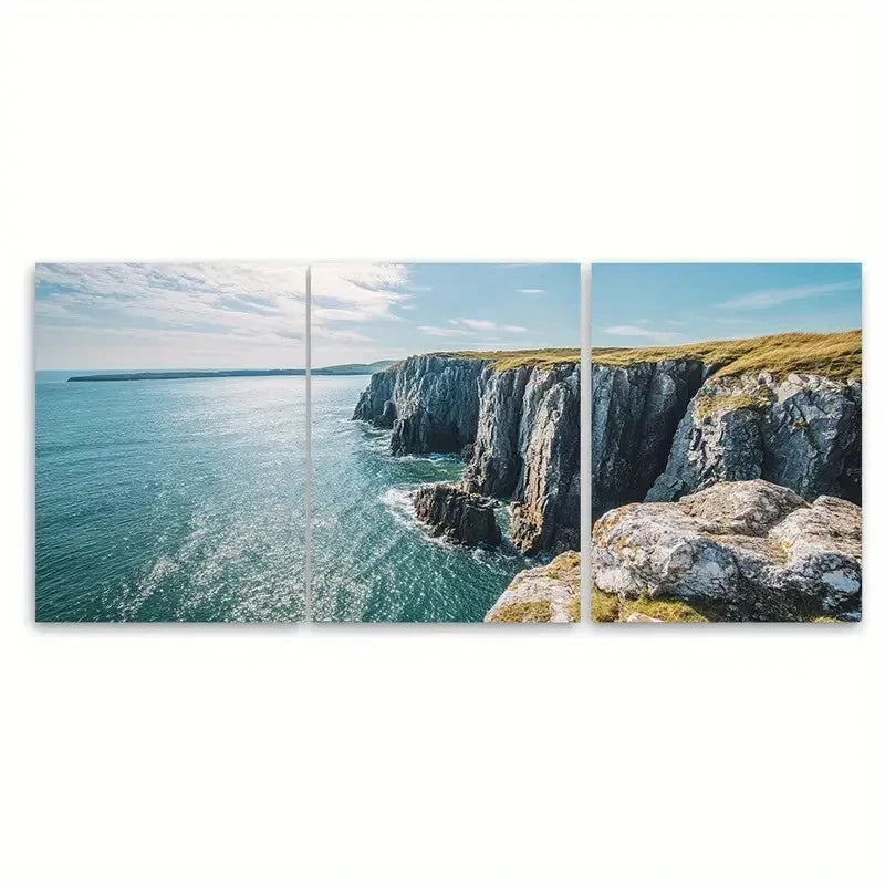 3pcs Decor Cliff Art Pembrokeshire Wales P  Wall Art Set Canvas Framed 40x60cm - High Quality Print 100% Australian Made Wall Canvas Ready to Hang - Bella Home Decor