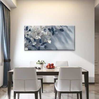 Blue White Leaves Wall Art Canvas Office Home Room Framed 120x60cm - Bella Home Decor