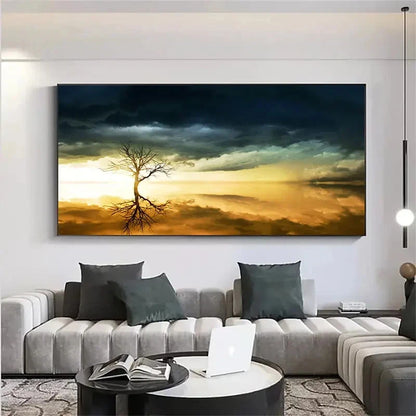 Vibrant Sky & Silhouette Wall Art Canvas Office Home Room Framed 120x60cm