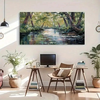Serene Forest River Perfect Wall Art Canvas Office Home Room Framed 120x60cm