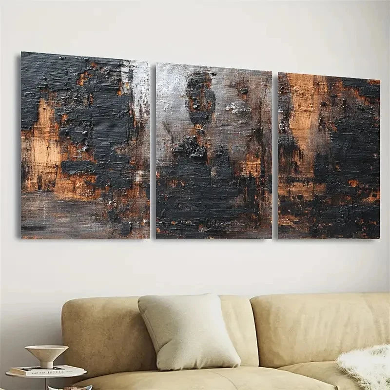 3pcs Black and Brown Wabi Sabi Minimalist Wall Art Set Canvas Framed 60x90cm - High Quality Print 100% Australian Made Wall Canvas Ready to Hang - Bella Home Decor