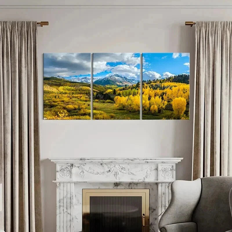 3pcs  Vibrant Autumn Mountain Landscape Wall Art Set Canvas Framed 50x70cm - High Quality Print 100% Australian Made Wall Canvas Ready to Hang - Bella Home Decor