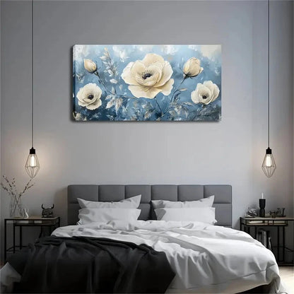 Beige Flowers Buds Bloom Wall Art Canvas Office Home Room Framed 120x60cm - Bella Home Decor