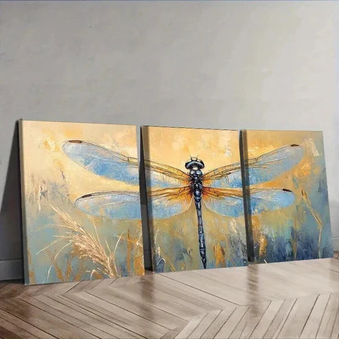 3pcs Watercolor Blue Dragonfly Decoration Wall Art Canvas Unframed - High Quality Print 100% Australian Made Wall Canvas
