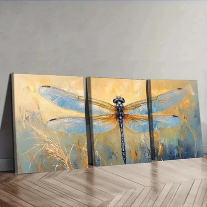 3pcs Watercolor Blue Dragonfly Decoration Wall Art Canvas Unframed - High Quality Print 100% Australian Made Wall Canvas