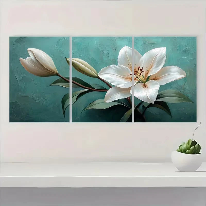 3pcs Elegant White Lily Aesthetic Flower Decor  Wall Art Set Canvas Framed 40x60cm - High Quality Print 100% Australian Made Wall Canvas Ready to Hang - Bella Home Decor