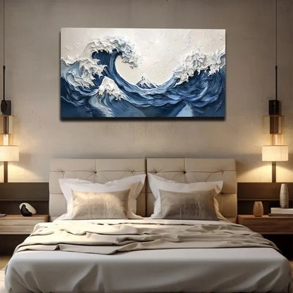 Serene Blue And White Wall Art canvas office home room framed 120x60cm
