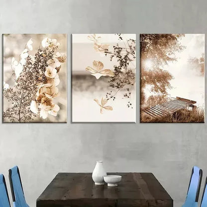 3pcs Natural Leaf Deep Autumn Landscape Wall Art Set Canvas Framed 60x90cm - High Quality Print 100% Australian Made Wall Canvas Ready to Hang - Bella Home Decor