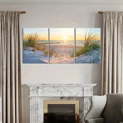 3pcs Seaside Beach Sunset and Sea Modern Wall Art Set Canvas Framed 50x70cm - High Quality Print 100% Australian Made Wall Canvas Ready to Hang