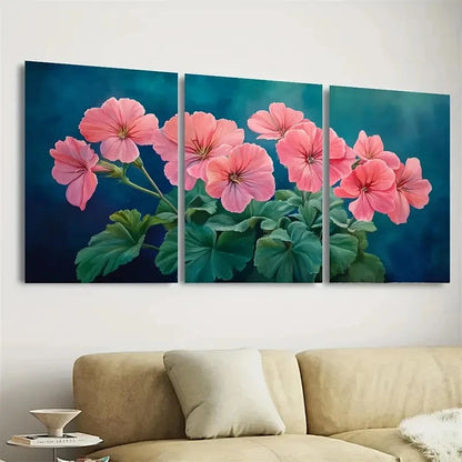 3pcs Pink Geranium Flower Pelargonium Plant Wall Art Set Canvas Framed 60x90cm - High Quality Print 100% Australian Made Wall Canvas Ready to Hang
