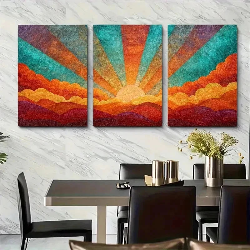 3pcs Colorful Sunshine Living Room Perfect Wall Art Set Canvas Framed 50x70cm - High Quality Print 100% Australian Made Wall Canvas Ready to Hang - Bella Home Decor