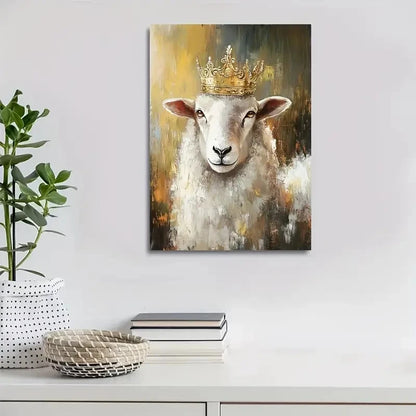 Beautiful Regal Crown Sheep Painting 40x60cm Metal Print Ready to Hang - Bella Home Decor