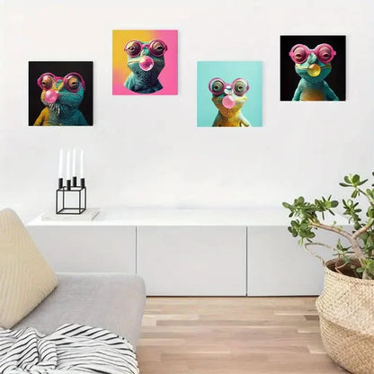 4pcs  Modern Animal Poster With Bubble Gum,Wall Art Canvas Framed