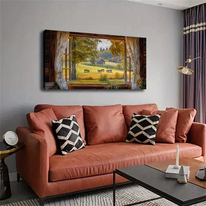 Several Cows Grazing Leisurely Wall Art Canvas Office Home Room Framed 120x60cm - Bella Home Decor