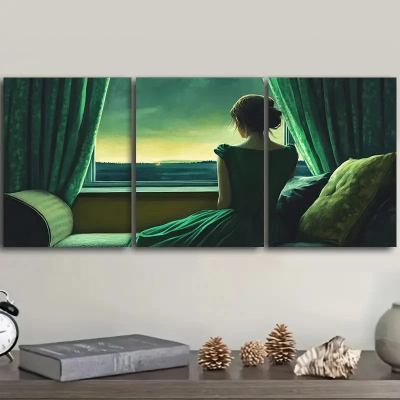 3pcs A Woman Contemplates the Fading Light Wall Art Set Canvas Framed 50x70cm - High Quality Print 100% Australian Made Wall Canvas Ready to Hang - Bella Home Decor