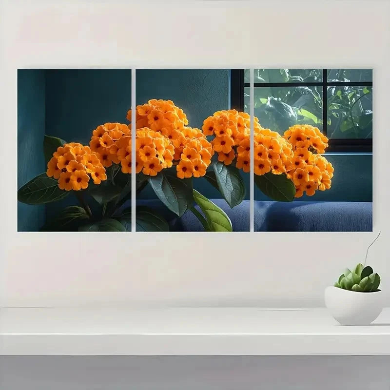 3pcs Orange Lantana Flower OL  Wall Art Set Canvas Framed 60x90cm - High Quality Print 100% Australian Made Wall Canvas Ready to Hang
