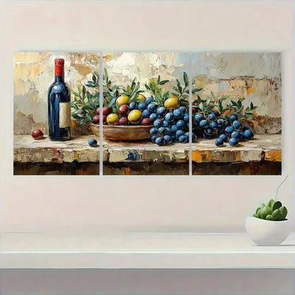 3pcs Kitchen Still Life Impasto Olives Wall Art Set Canvas Unframed - High Quality Print 100% Australian Made Wall Canvas
