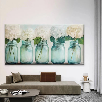 White Hydrangea Flowers Wall Art Canvas Office Home Room Framed 120x60cm