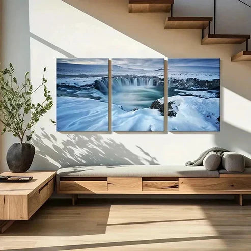 3pcs Snow Water Gathers Into A Waterfall Wall Art Canvas Unframed - High Quality Print 100% Australian Made Wall Canvas