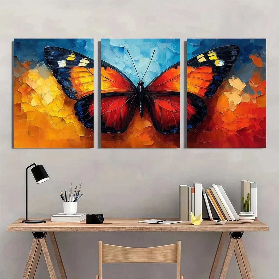 3pcs Vibrant Abstract Butterfly Modern Wall Art Set Canvas Framed 50x70cm - High Quality Print 100% Australian Made Wall Canvas Ready to Hang