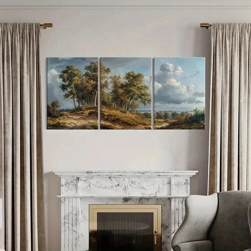 3pcs Tall Trees & Rolling Hills Scene Wall Art Set Canvas Framed 50x70cm - High Quality Print 100% Australian Made Wall Canvas Ready to Hang - Bella Home Decor
