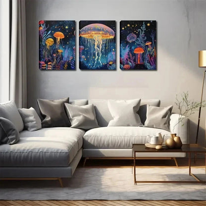 3pcs Numerous Jellyfish Swimming Water Perfect Wall Art Set Canvas Framed 60x90cm - High Quality Print 100% Australian Made Wall Canvas Ready to Hang - Bella Home Decor