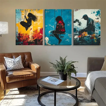 3pcs Street Girl Graffiti Dynamic Perfect Wall Art Set Canvas Unframed - High Quality Print 100% Australian Made Wall Canvas