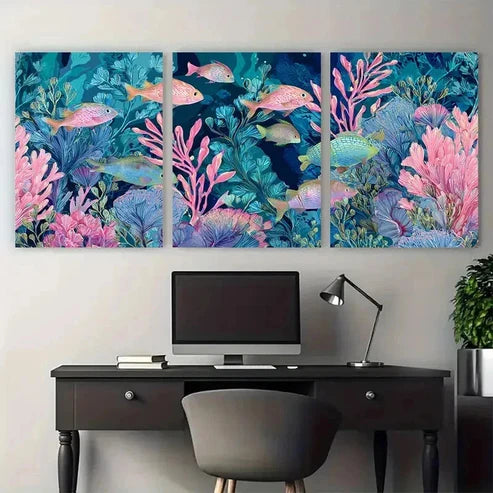 3pcs Vibrant Underwater Scene Fish Wall Art Set Canvas Unframed - High Quality Print 100% Australian Made Wall Canvas