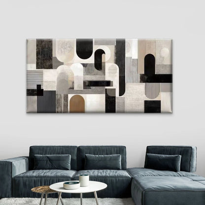 Neutral Geometric Arches & Line Wall Art Canvas Office Home Room Framed 120x60cm