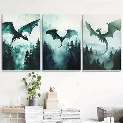 3pcs Forest & Dragon Fantasy DF  Wall Art Set Canvas Unframed - High Quality Print 100% Australian Made Wall Canvas - Bella Home Decor