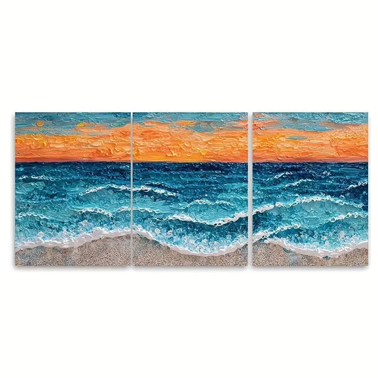 3pcs Sunset Seascape Acrylic Painting Wall Art Set Canvas Framed 50x70cm - High Quality Print 100% Australian Made Wall Canvas Ready to Hang
