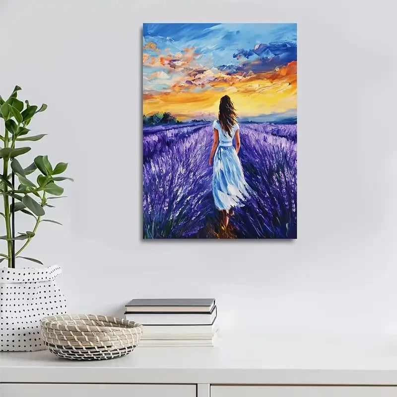 Vibrant Purple Flowers & Dramatic Sky Painting 40x60cm Metal Print Ready to Hang - Bella Home Decor