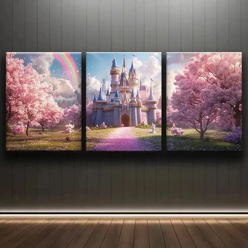3pcs Dream Castle Pink Colorful Perfect Wall Art Set Canvas Unframed - High Quality Print 100% Australian Made Wall Canvas - Bella Home Decor