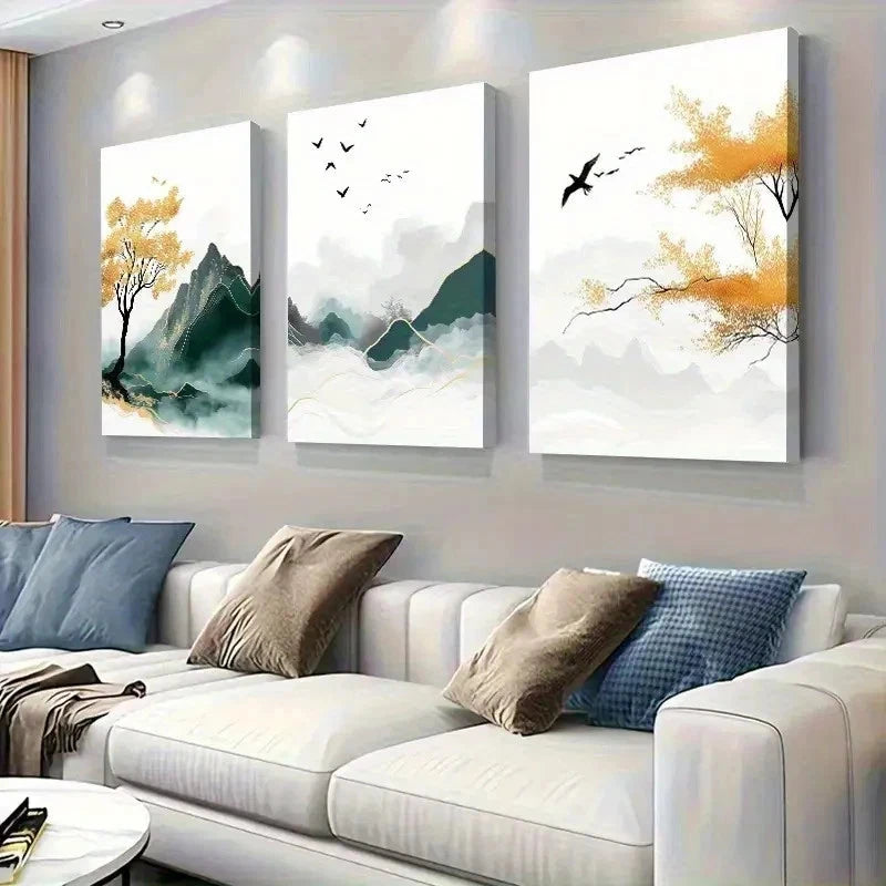 3pcs Serene Nature Scene With Yellow Wall Art Set Canvas Framed 50x70cm - High Quality Print 100% Australian Made Wall Canvas Ready to Hang