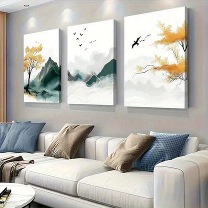 3pcs Serene Nature Scene With Yellow Wall Art Set Canvas Framed 50x70cm - High Quality Print 100% Australian Made Wall Canvas Ready to Hang