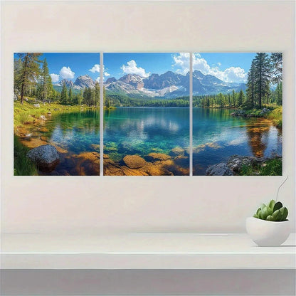 3pcs Mountain Lake Nature Scenery Metal Print Ready to Hang Art - Bella Home Decor