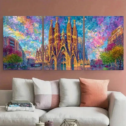 3pcs Barcelona Spain Painted Rolled Perfect Wall Art Canvas Framed 60x90cm - Bella Home Decor
