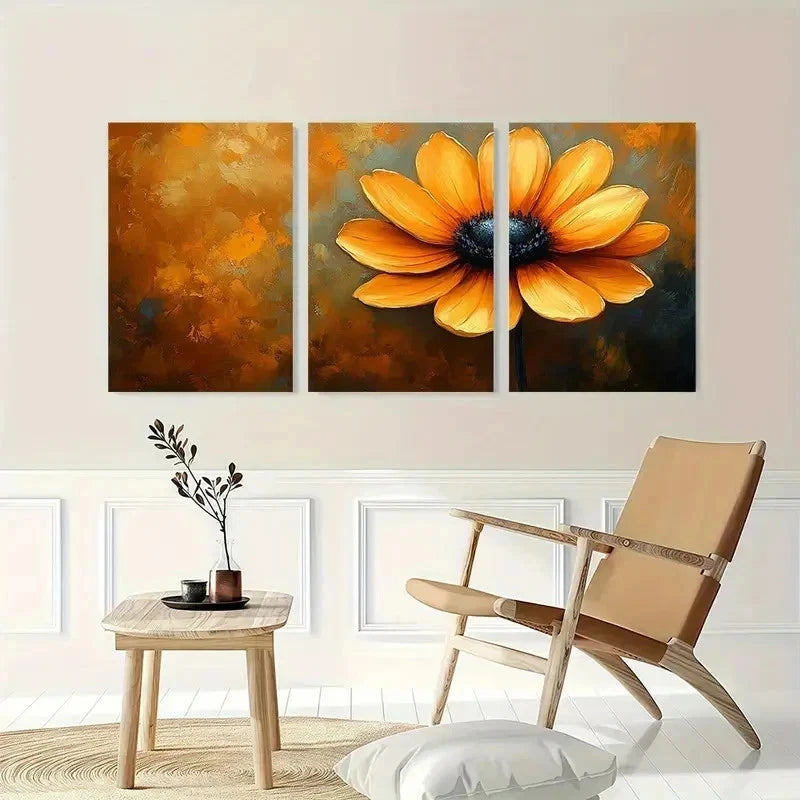 3pcs Yellow Flower Beige Nature Perfect Wall Art Set Canvas Framed 50x70cm - High Quality Print 100% Australian Made Wall Canvas Ready to Hang