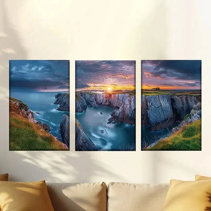 3pcs Sunset on The Coast  Wall Art Set Canvas Framed 60x90cm - High Quality Print 100% Australian Made Wall Canvas Ready to Hang