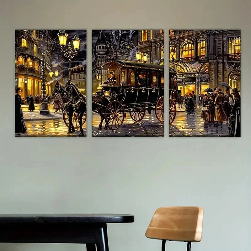 3pcs Horse Drawn by Man Wall Art Set Canvas Framed 40x60cm - High Quality Print 100% Australian Made Wall Canvas Ready to Hang