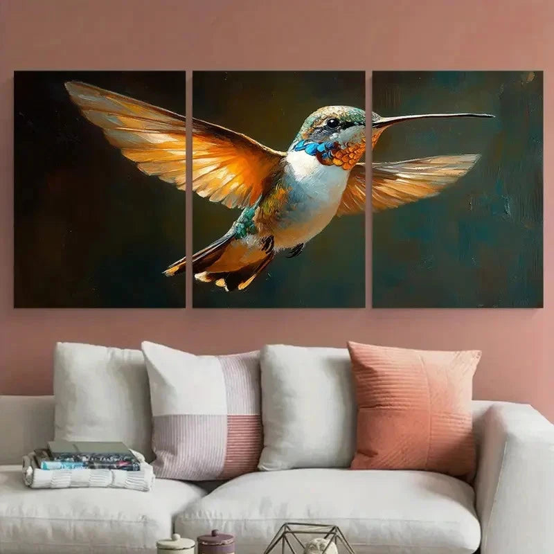 3pcs Vibrant Hummingbird Colorful Décor Perfect Wall Art Set Canvas Framed 40x60cm - High Quality Print 100% Australian Made Wall Canvas Ready to Hang
