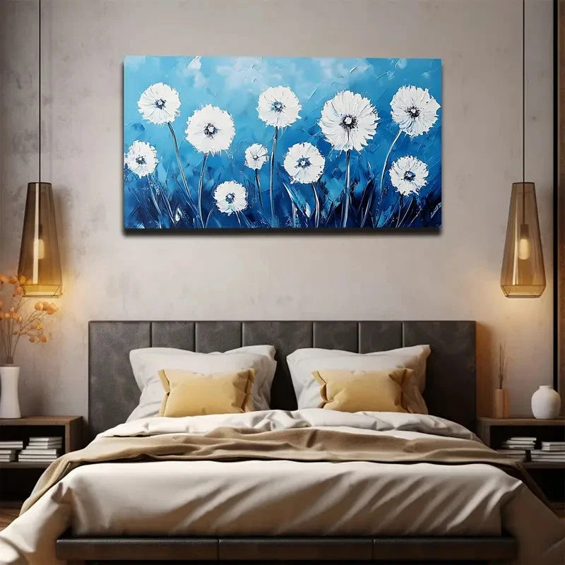 Minimalist White Flower Wall Art canvas office home room framed 120x60cm