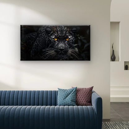 Black Jaguar with Amber Eyes Wall Art Canvas Office Home Room Framed 120x60cm