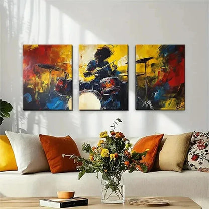 3pcs Dynamic Musician Performing Drummer Perfect Wall Art Canvas Unframed - High Quality Print 100% Australian Made Wall Canvas - Bella Home Decor