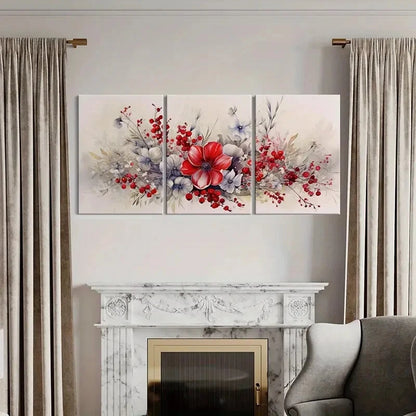 3pcs Red Flower Bouquet Abstract Floral Vibrant Metal Print Ready to Hang Art - Bella Home Decor