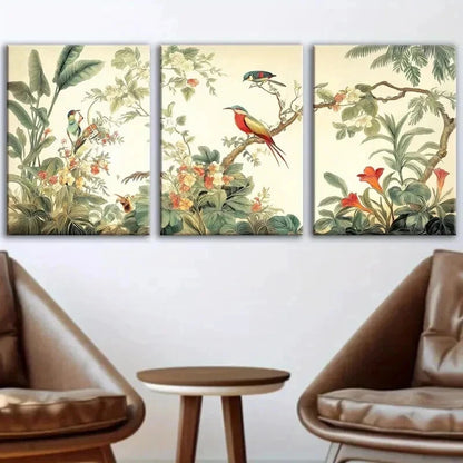 3pcs Vibrant Abstract Flowers Birds Perfect Wall Art Set Canvas Framed 50x70cm - High Quality Print 100% Australian Made Wall Canvas Ready to Hang - Bella Home Decor